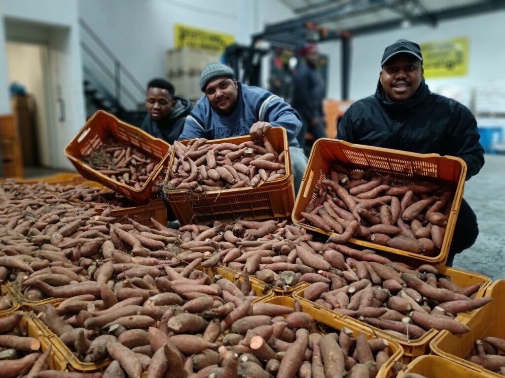 Beneficiaries collecting sweet potatoes from SA Harvest's Cape Town warehouse