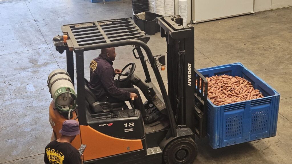 CHEP bins were used to collect and transport the sweet potatoes between the provinces